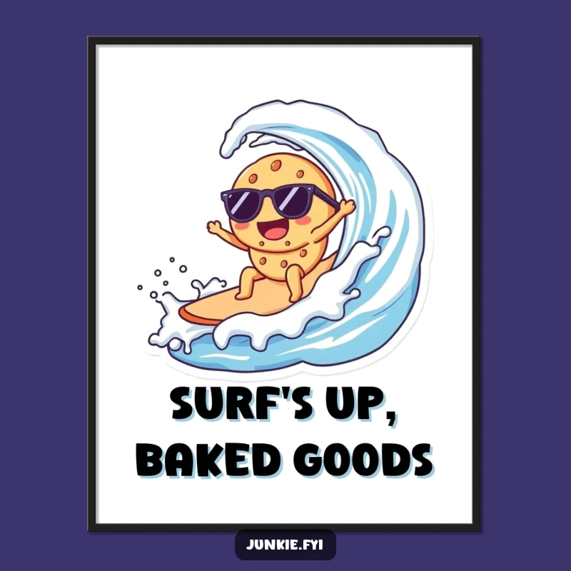 Funny Kawaii Cookie Surfer Poster: Cool Cookie's Milk Wave Art - Wall Decor Gift