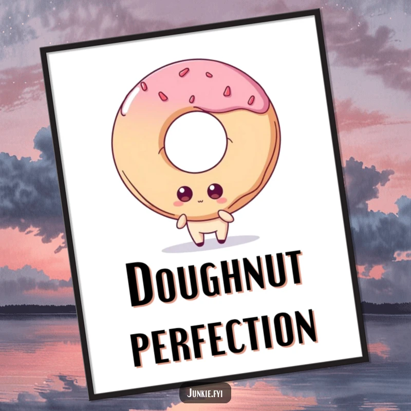 Funny poster: A quirky food character with wide, longing eyes gazes at a massive, tempting doughnut, representing a sweet desire.