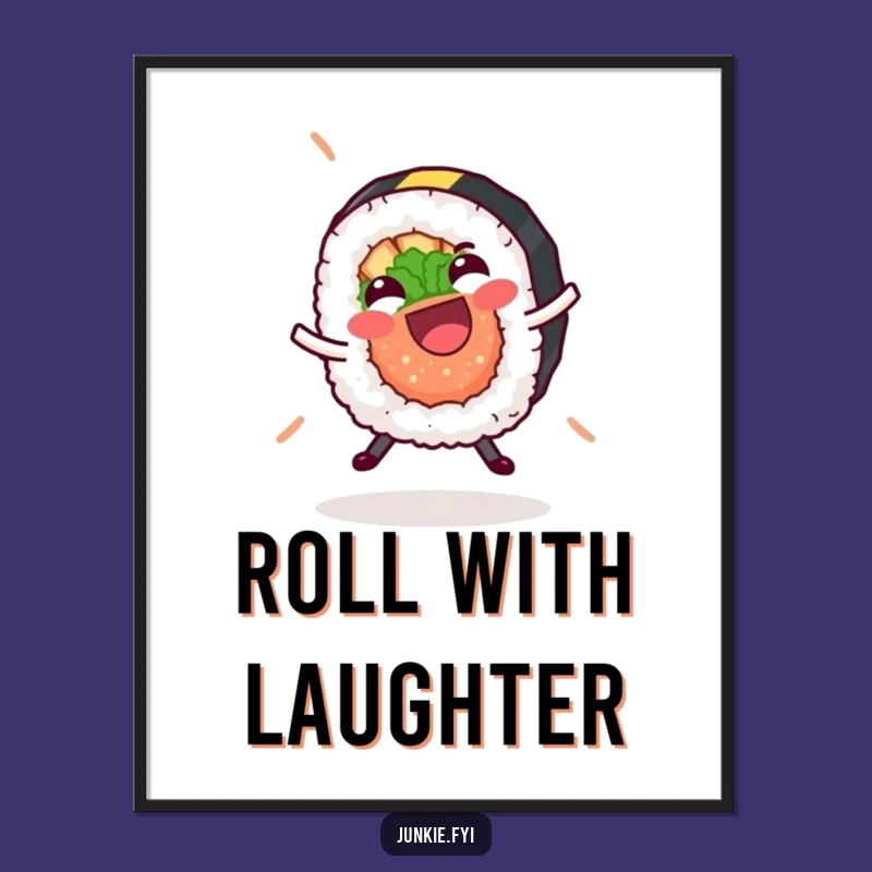 Funny Sushi Roll Cartwheel Poster - Hilarious Foodie Wall Art Gift