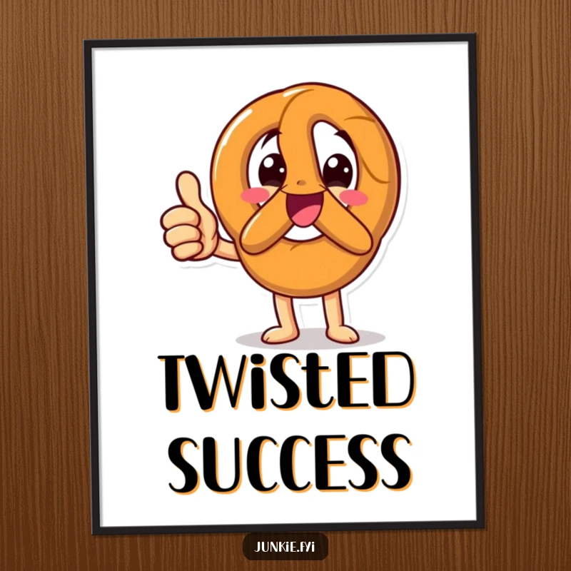 Funny Poster featuring a happy pretzel character enthusiastically giving a thumbs up, ready to spread positivity and cheer.