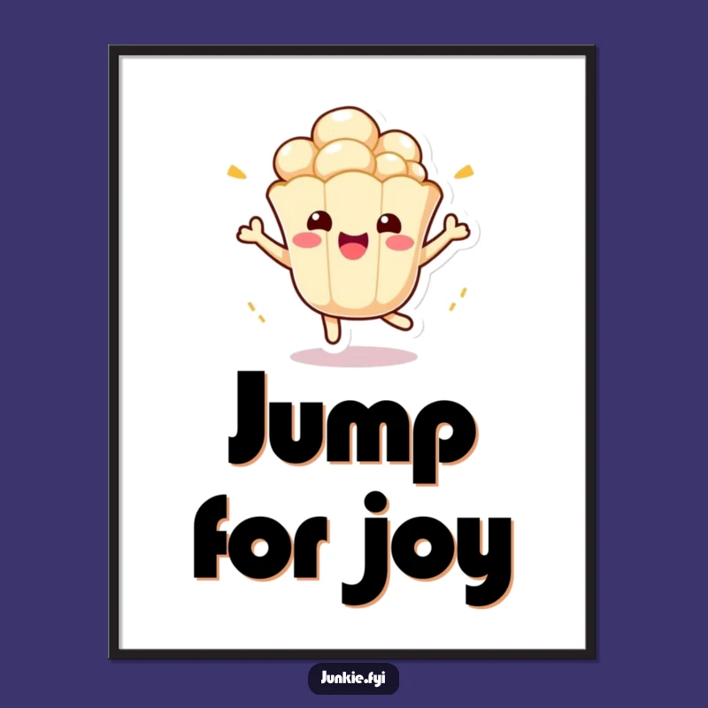 Funny Kawaii Popcorn Poster: Vibrant Energetic Art, Hilarious Kernel Character, Perfect Humorous Gift!