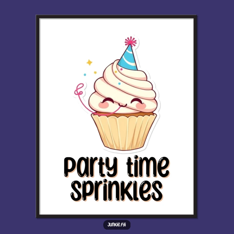 Funny Cupcake Celebration Poster: Delighted Character Art Print, Gift