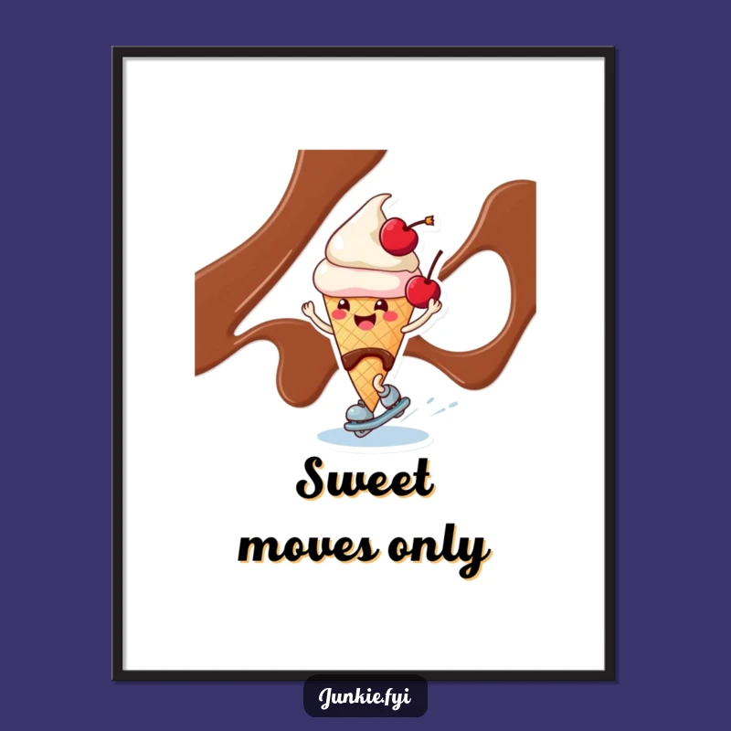 Funny Ice Cream Skating Poster: Cool Dessert Art for a Playful Space
