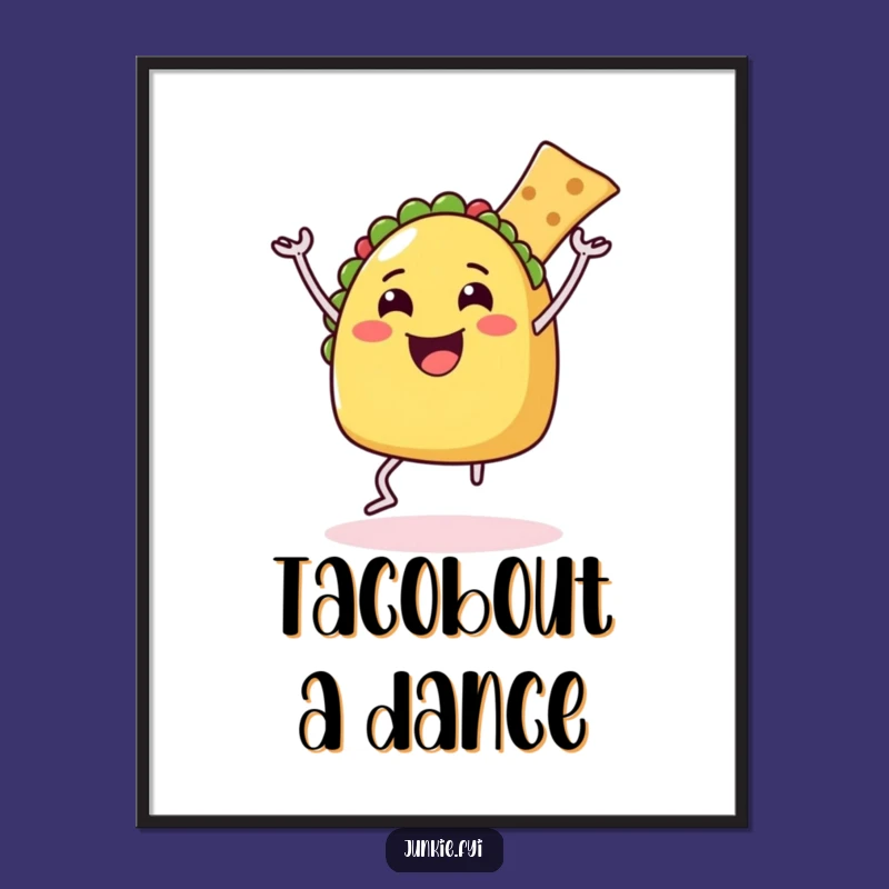 Funny Taco Dance Poster: Joyful Food Character with Chip, Vibrant Humorous Gift!