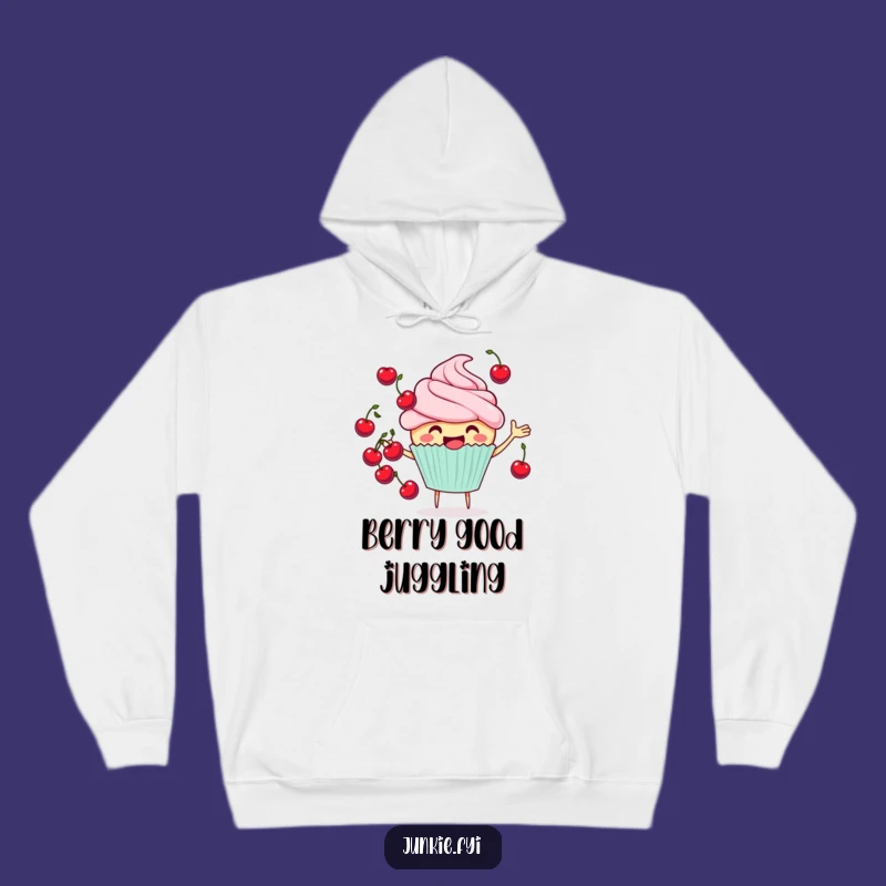 Funny Cheerful Cupcake Hoodie - Juggling Cherries Design, Cozy Funny Gift