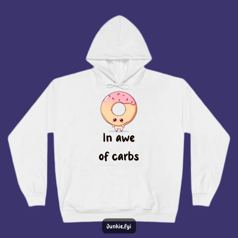 Cozy Funny Hoodie: Quirky Foodie Stares at Giant Doughnut, Warm Hilarious Gift!