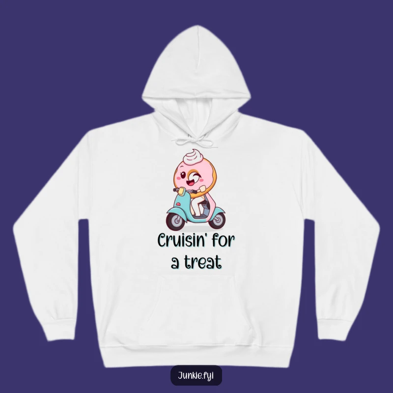 Funny Donut Scooter Hoodie: Cozy Pastry Character, Warm Humorous Gift for Treat Fans!