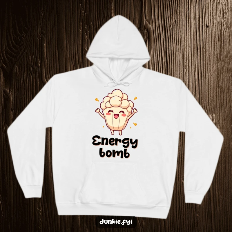 Funny popcorn kernel hoodie, bursting with playful energy and joy, a cozy and humorous apparel item, perfect for gifting.