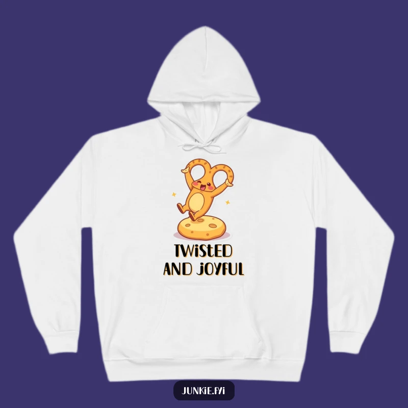 Funny Pretzel Cartwheel Hoodie: Comfy Snack Character on Cheese Cushion, Ultimate Funny Gift