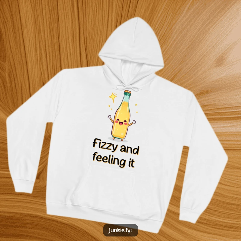 Funny Hoodie: A happy soda bottle celebrates with an energetic fizz, a symbol of pure joy and excitement.