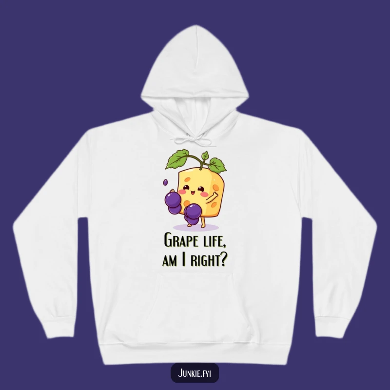 Cozy Funny Kawaii Cheese Hoodie: Grape Catching Fun - Warm & Hilarious Gift