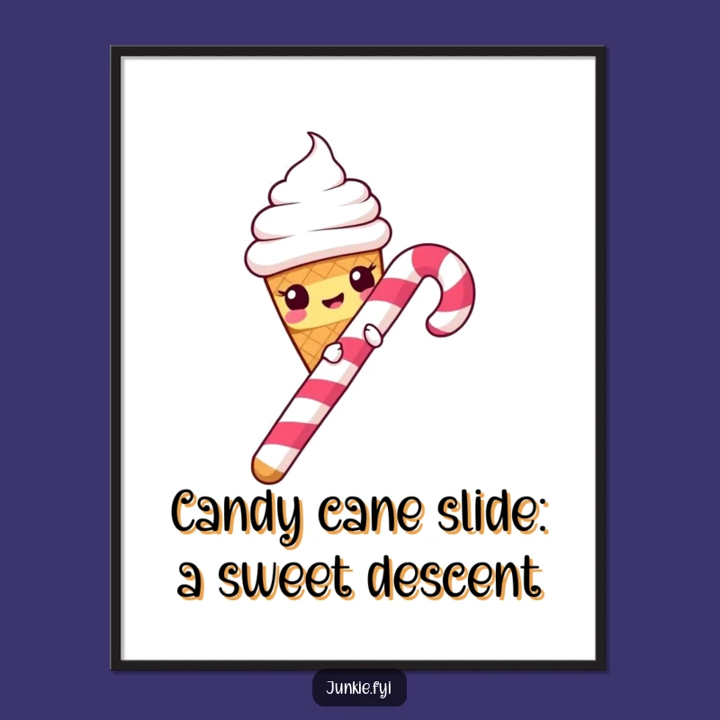 Funny Free Printable Wall Art: Ice Cream Cone Sliding Down Candy Cane for Downloadable Decor