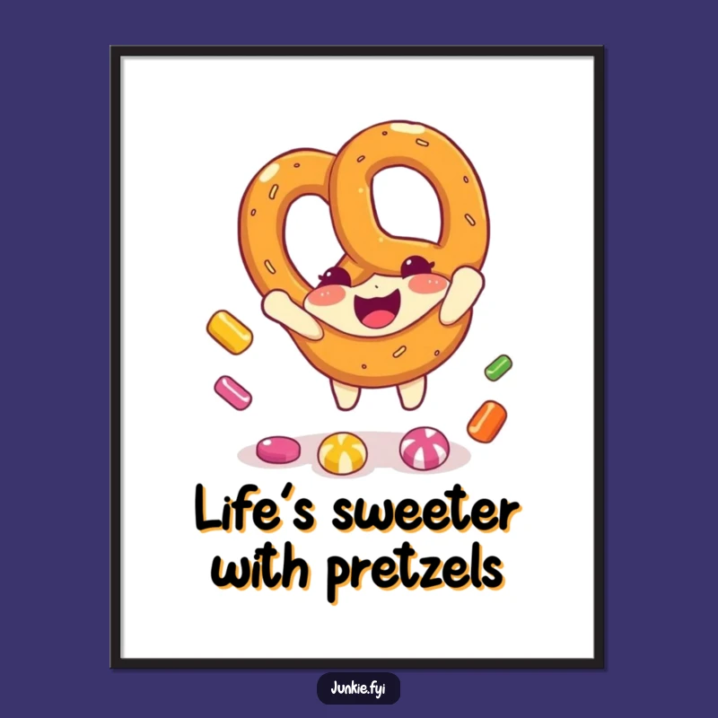 Free Printable Wall Art: Funny Pretzel Character & Candy Theme, Downloadable Humor Decor