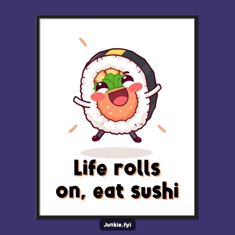 Free Printable Wall Art: Giggling Sushi Cartwheel Funny Downloadable Art Gift