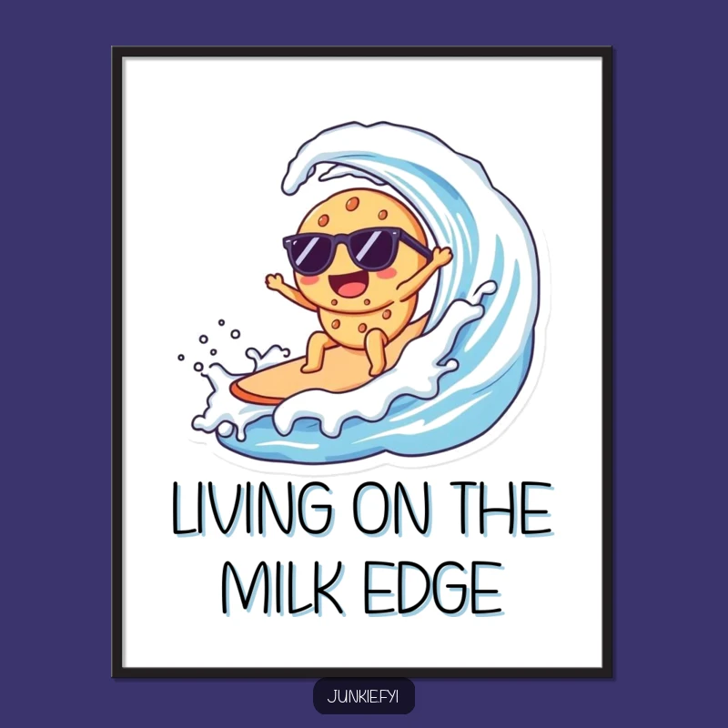 Free Printable Wall Art: Surfing Kawaii Cookie for a Cool, Humorous Downloadable Home Decor Gift