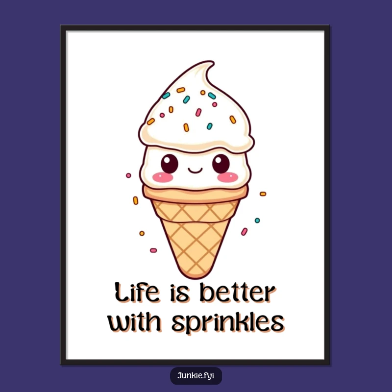 Funny Free Printable Wall Art: Contented Ice Cream Cone Showered With Sprinkles
