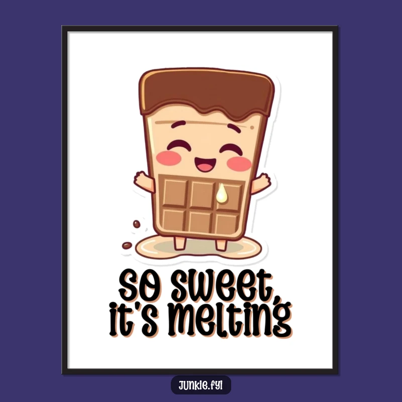 Funny Free Printable Wall Art: Happy Melting Chocolate Bar Character Art