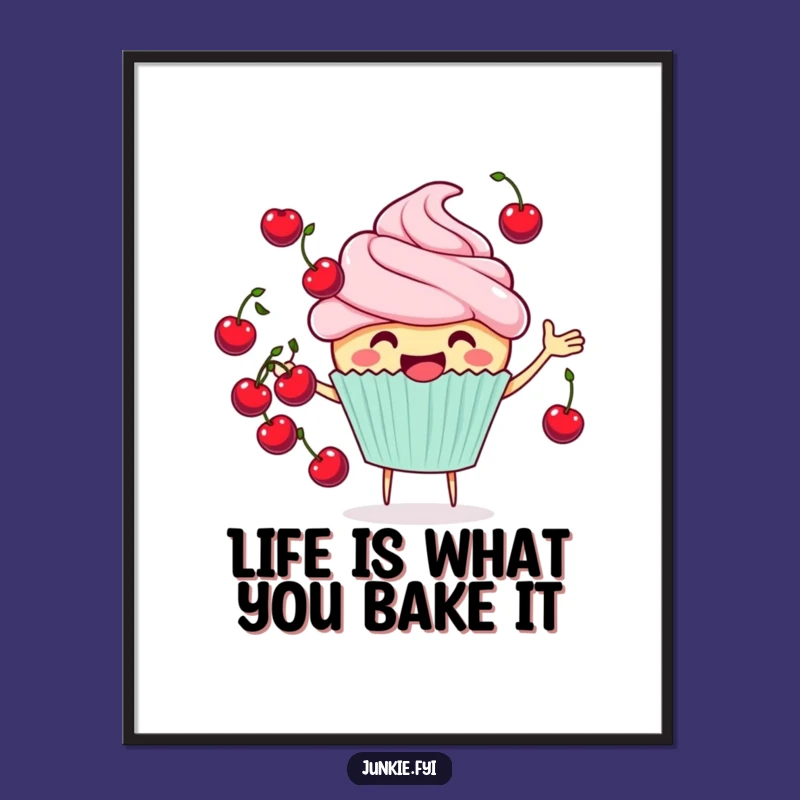 Funny Printable Wall Art: Cheerful Cupcake Juggling Cherries - Quirky Decor