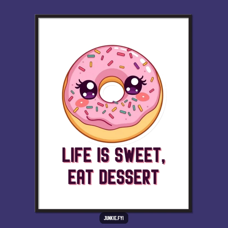 Funny Free Printable Wall Art: Delighted Donut with Wide Eyes Eating Sprinkles, Downloadable Decor