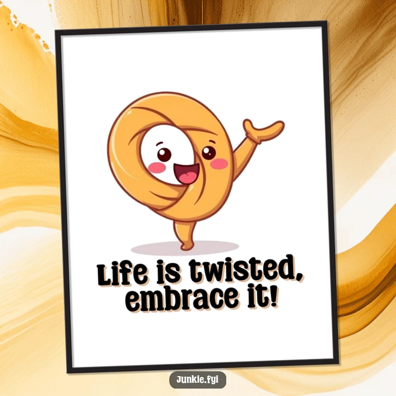 Funny Free Printable Wall Art: A happy pretzel character is captured mid-cartwheel, twisting with infectious glee and energy.