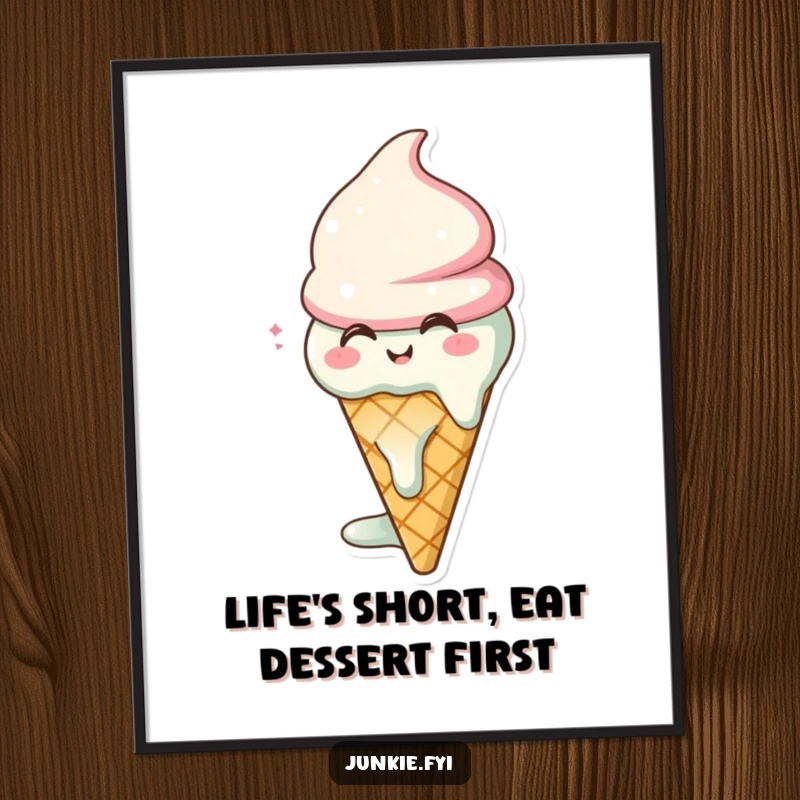 Funny Free Printable Ice Cream Cone Wall Art, character melting happily, sweet and cheerful, perfect for quirky home decor.