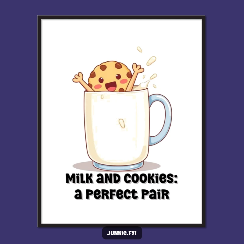 Free Printable Wall Art: Cookie & Milk Splash, Playful Downloadable Humor Decor