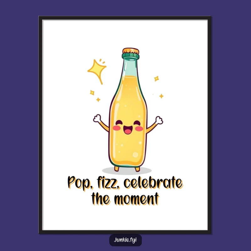 Funny Free Printable Wall Art: Soda Bottle Celebrating with Fizz for Downloadable Decor
