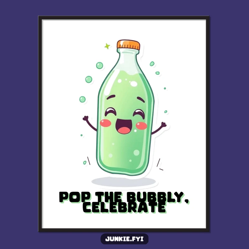 Funny Free Printable Wall Art: Thrilled Soda Bottle Fizzing with Happiness Art