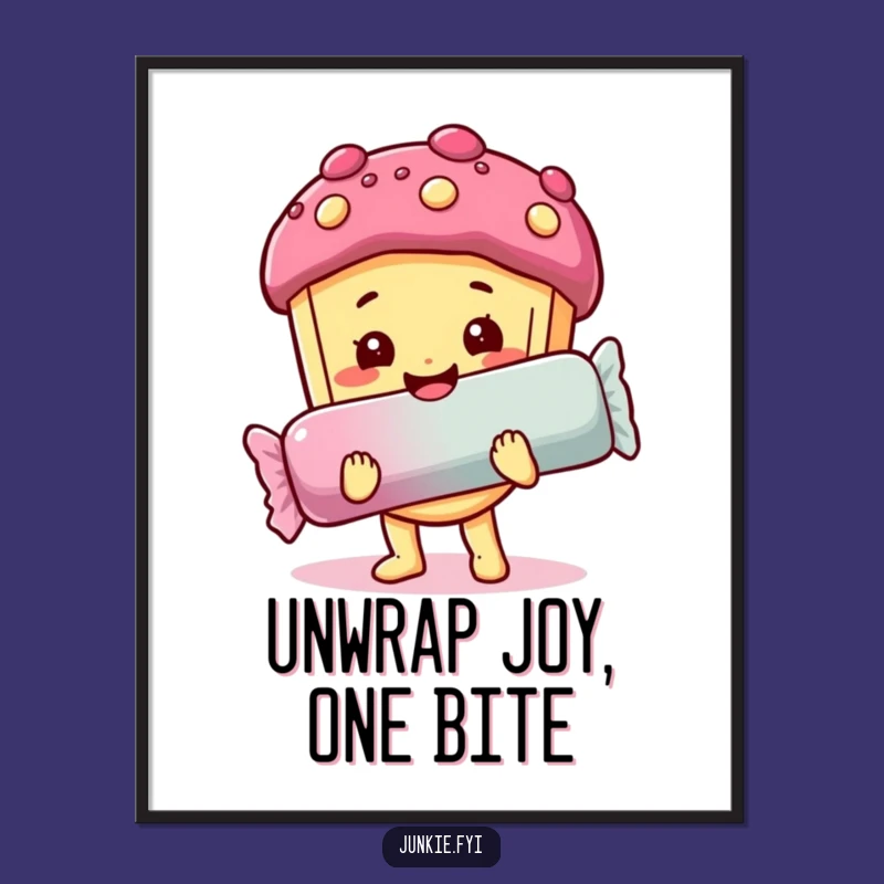 Free Printable Wall Art: Happy Foodie Holds Giant Candy Bar - Humorous Decor