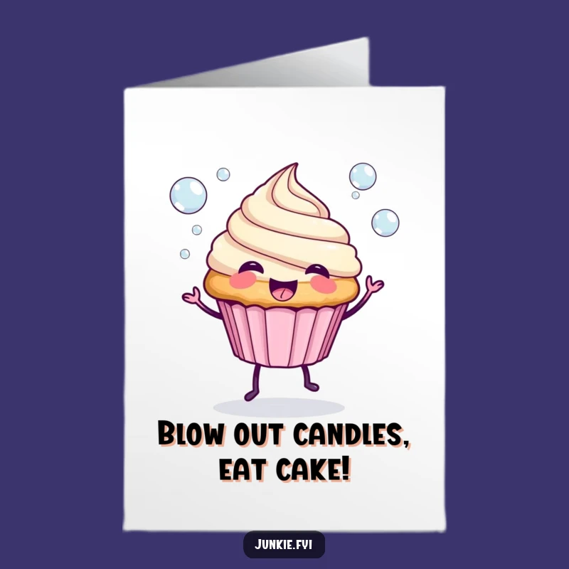 Free Printable Birthday Card: Spunky Cupcake Blowing Bubbles for a Fun Downloadable Gift