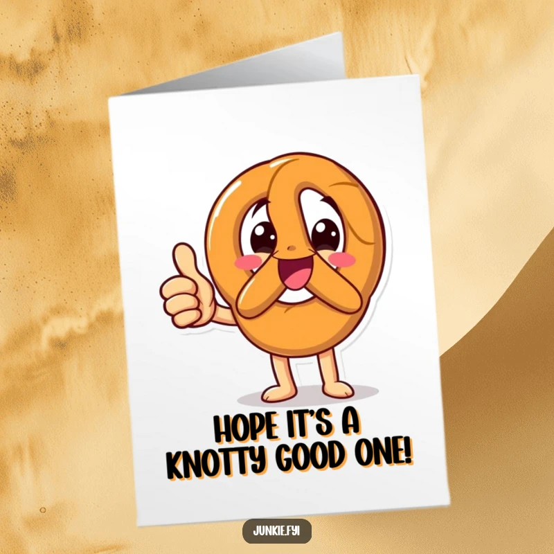 Funny Free Printable Birthday Card featuring a happy pretzel character enthusiastically giving a big thumbs up.
