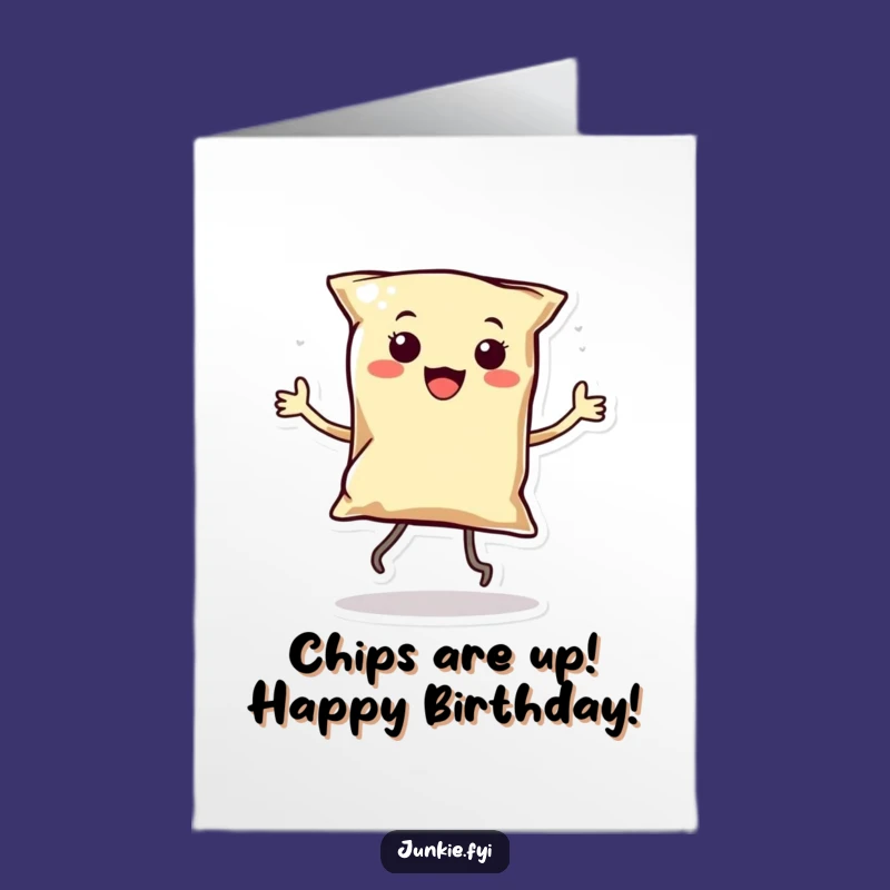 Free Printable Dancing Chip Birthday Card - Funny Kawaii Downloadable Gift for Snack Lovers