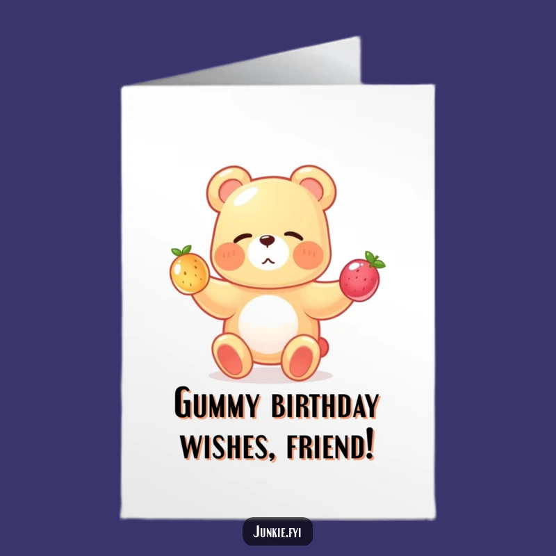 Free Printable Birthday Card: Winking Gummy Bear Fruit Juggling Funny DIY Gift