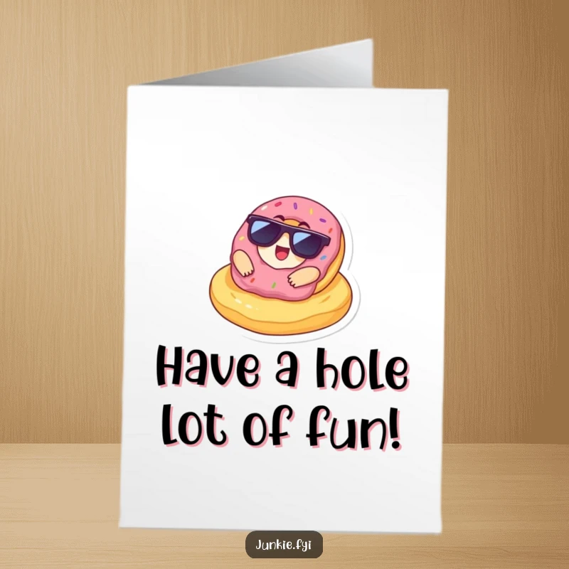 Funny Free Printable Birthday Card of a delighted donut character in sunglasses, lounging coolly on a giant chip.