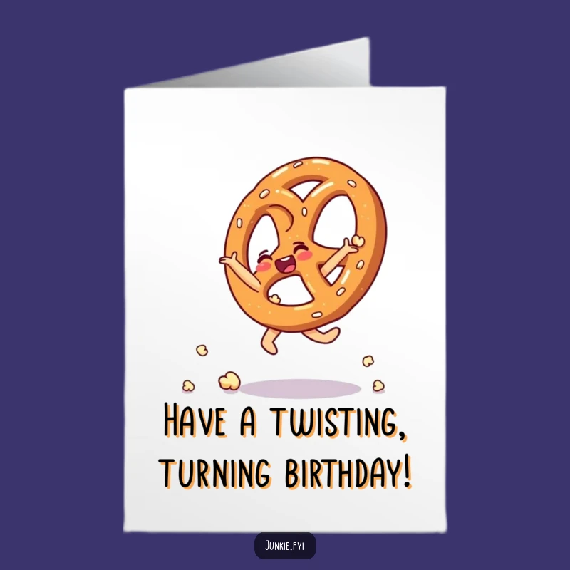 Free Printable Birthday Card: Thrilled Pretzel Cartwheel Popcorn, Fun Downloadable Card