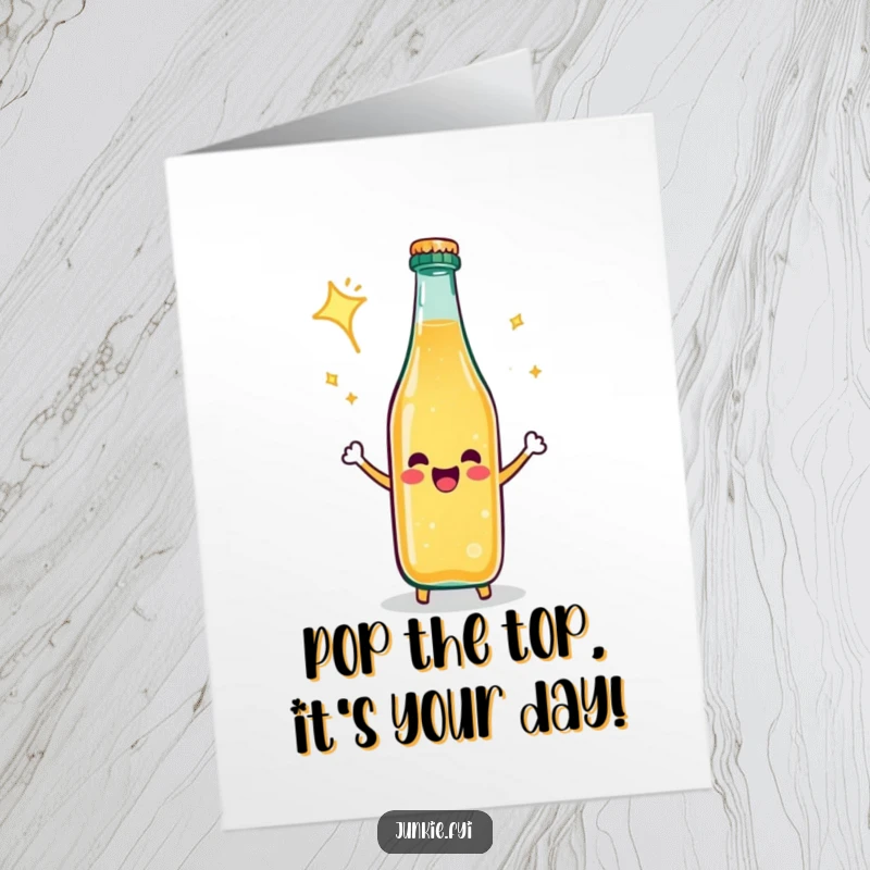 Funny Free Printable Birthday Card: Happy soda bottle bursts with celebratory fizz and excitement.