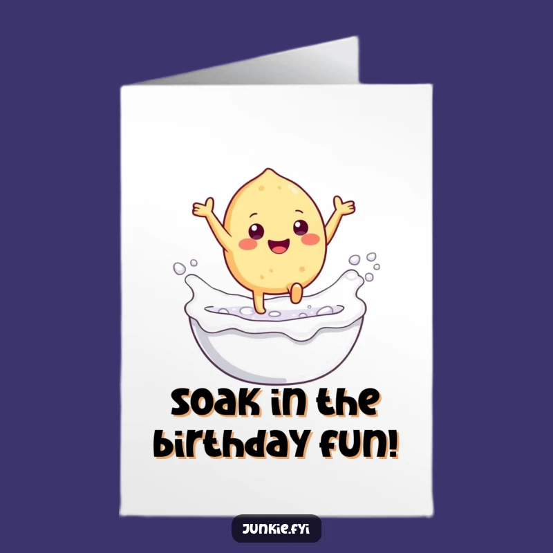 Free Printable Birthday Card: Gleeful Food Character Bath Surprise Downloadable Gift