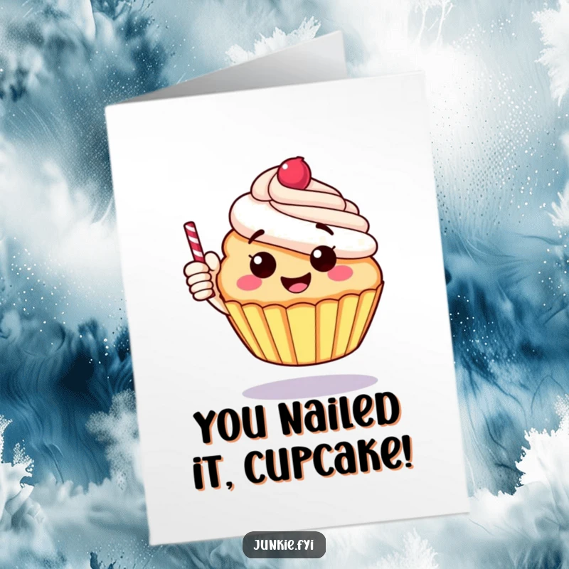 Funny Free Printable Congrats Card: A cheerful cupcake giving a thumbs up, celebrating a great achievement.
