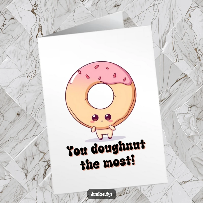 Funny Free Printable Congratulations Card: Quirky food character with bulging eyes fixated on a colossal doughnut, celebrating a sweet victory.