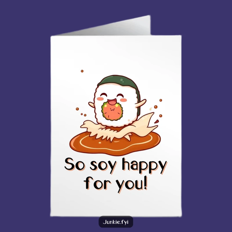 Free Printable Congrats Card: Giggling Sushi, Soy Sauce Wave, Humorous Greeting