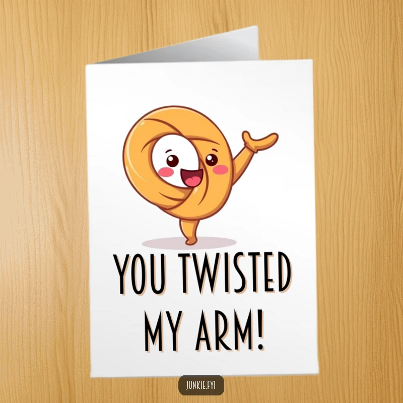 Funny Free Printable Congratulations Card: A joyful pretzel character performs an energetic cartwheel, radiating pure delight.