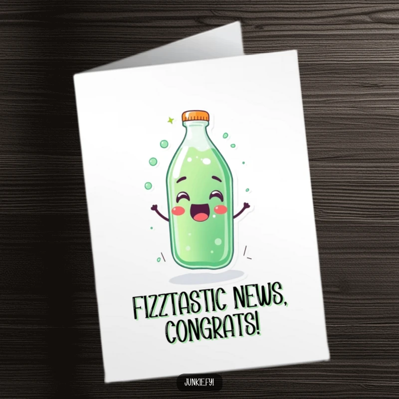 Funny Free Printable Congratulations Card: A soda bottle character fizzing exuberantly, celebrating a fantastic achievement with pure delight.