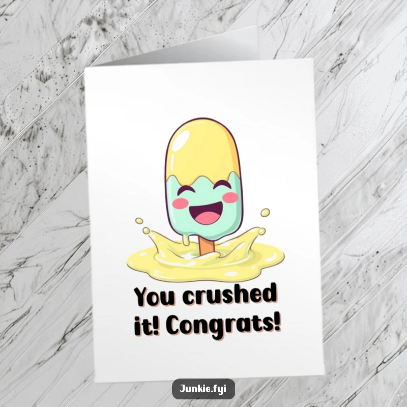 Funny free printable congratulations card with a laughing popsicle character splashing in lemonade.