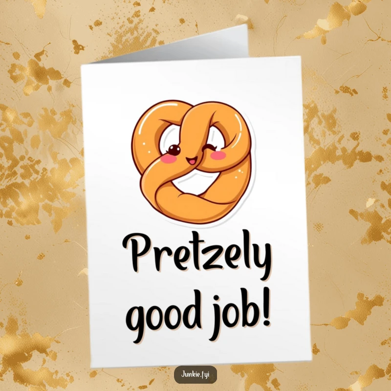Funny Free Printable Congrats Card: A cheerful Kawaii pretzel contorts itself into a perfect pretzel shape with a wide grin.