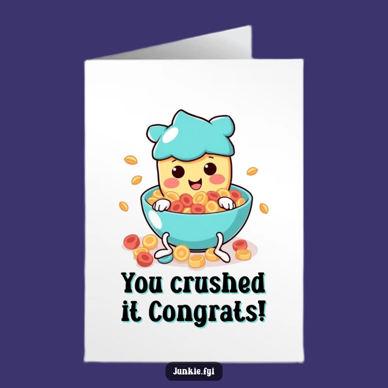 Free Printable Congratulations Card: Wiggly Food Character Cereal Dive - Downloadable Joy!