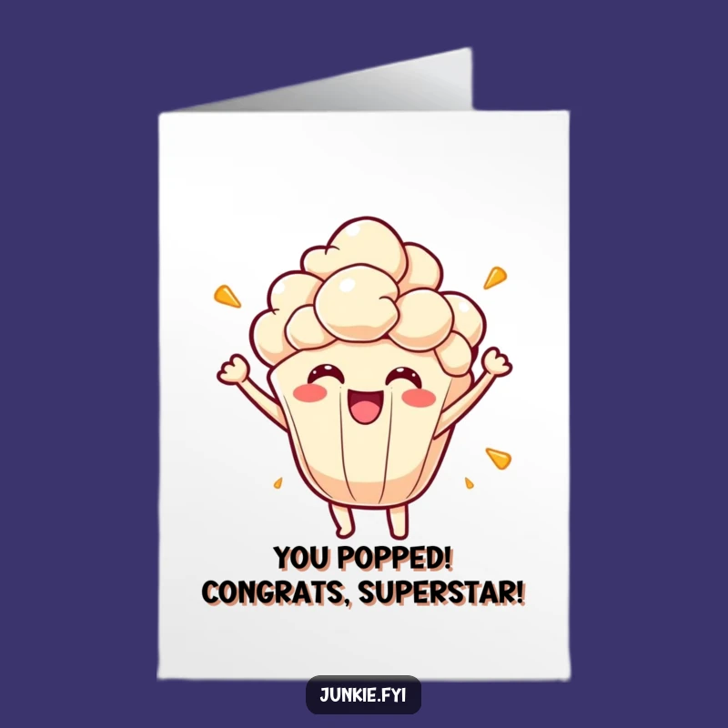 Free Printable Congrats Card: Energetic Popcorn Kernel Celebrating - DIY Downloadable