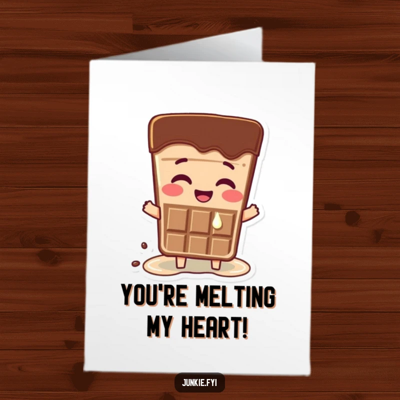 Funny Free Printable Congratulations Card: A chocolate bar character happily melting, celebrating a fantastic achievement with pure joy.