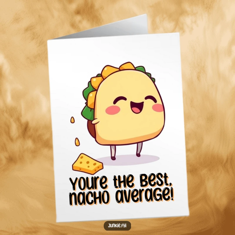Funny Free Printable Congratulations Card: A giggling taco with small legs trying to catch a cascade of cheese.