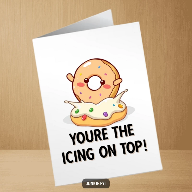Funny Free Printable Congratulations Card: A happy donut doing a celebratory flip into a creamy frosting pool.