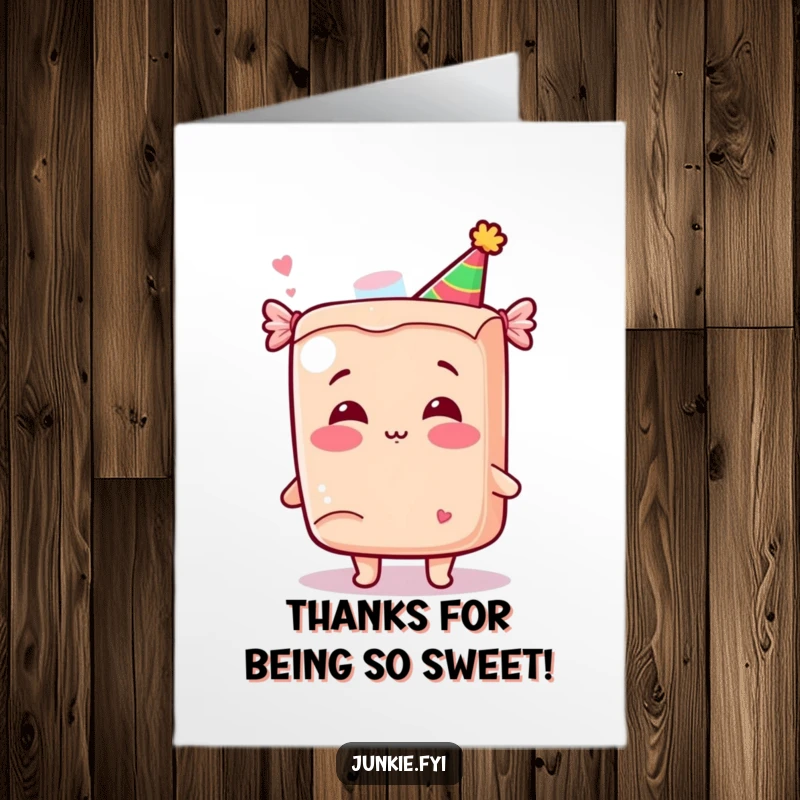Funny Free Printable Thank You Card: A kawaii candy bar character happily giggling while blowing a kiss.